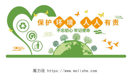 绿橙色创意简洁保护环境人人有责文化墙设计保护环境文化墙